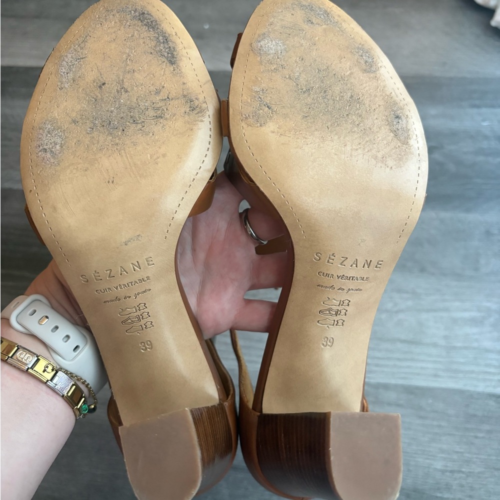 Brown Leather Sezane Heel Sandals - Like New - Size 8 - Picture 6 of 14